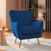 Poltrona Decorativa Luxo Moderna Sala de Estar Recepção Amélia Linho Azul Royal