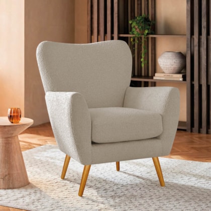 Poltrona Decorativa Luxo Moderna Sala de Estar Recepção Amélia Linho Bege