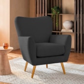 Poltrona Decorativa Luxo Moderna Sala de Estar Recepção Amélia Linho Cinza Escuro