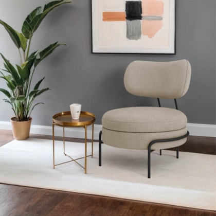 Poltrona Decorativa Luxo Moderna Sala de Estar Recepção Mimo Linho Bege