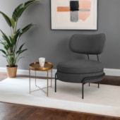Poltrona Decorativa Luxo Moderna Sala de Estar Recepção Mimo Linho Cinza Escuro