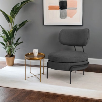 Poltrona Decorativa Luxo Moderna Sala de Estar Recepção Mimo Linho Cinza Escuro