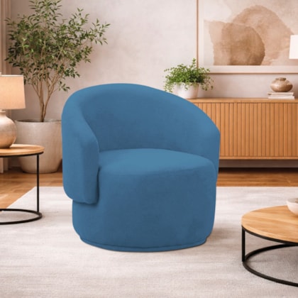 Poltrona Decorativa Sala de Estar Recepção Jasmine Linho Azul Royal