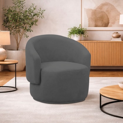 Poltrona Decorativa Sala de Estar Recepção Jasmine Linho Cinza Escuro