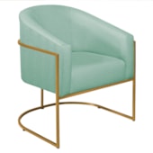 Poltrona Decorativa Sala de Estar Recepção Luiza Base de Ferro Dourado Suede Azul Ciano - Amarena Móveis