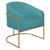 Poltrona Decorativa Sala de Estar Recepção Luiza Base de Ferro Dourado Suede Azul Turquesa - Amarena Móveis