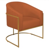 Poltrona Decorativa Sala de Estar Recepção Luiza Base de Ferro Dourado Suede Terracota - Amarena Móveis