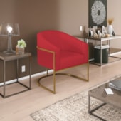 Poltrona Decorativa Sala de Estar Recepção Luiza Base de Ferro Dourado Suede Vermelho - Amarena Móveis