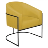 Poltrona Decorativa Sala de Estar Recepção Luiza Base de Ferro Preto Suede Amarelo - Amarena Móveis