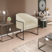 Poltrona Decorativa Sala de Estar Recepção Luiza Base de Ferro Preto Suede Bege - Amarena Móveis