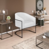 Poltrona Decorativa Sala de Estar Recepção Luiza Base de Ferro Preto Suede Branco - Amarena Móveis