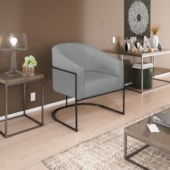 Poltrona Decorativa Sala de Estar Recepção Luiza Base de Ferro Preto Suede Cinza - Amarena Móveis