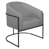 Poltrona Decorativa Sala de Estar Recepção Luiza Base de Ferro Preto Suede Cinza - Amarena Móveis