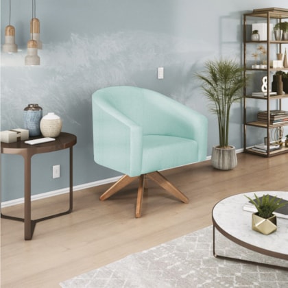 Poltrona Decorativa Sala de Estar Recepção Luiza Base Giratória de Madeira Suede Azul Ciano - Amarena Móveis