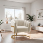 Poltrona Decorativa Sala de Estar Recepção Mavie Base de Ferro Dourado Bouclé Bege - Amarena Móveis