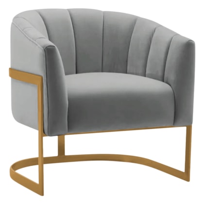 Poltrona Decorativa Sala de Estar Recepção Mavie Base de Ferro Dourado Bouclé Cinza - Amarena Móveis