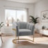 Poltrona Decorativa Sala de Estar Recepção Mavie Base de Ferro Dourado Bouclé Cinza - Amarena Móveis