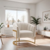 Poltrona Decorativa Sala de Estar Recepção Mavie Base de Ferro Dourado Linho Bege - Amarena Móveis