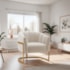 Poltrona Decorativa Sala de Estar Recepção Mavie Base de Ferro Dourado Linho Bege - Amarena Móveis