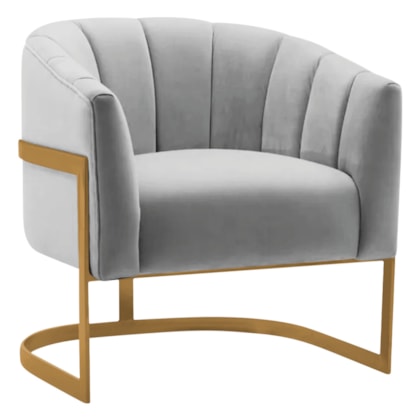 Poltrona Decorativa Sala de Estar Recepção Mavie Base de Ferro Dourado Linho Cinza Claro - Amarena Móveis