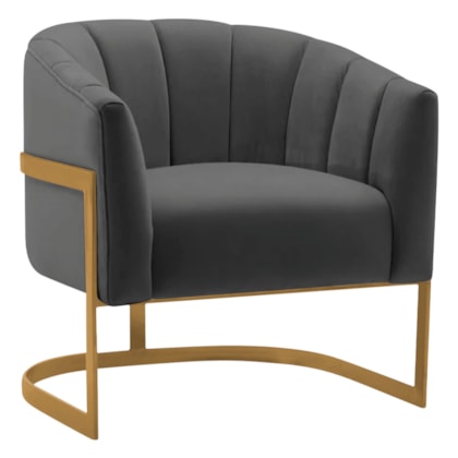 Poltrona Decorativa Sala de Estar Recepção Mavie Base de Ferro Dourado Linho Cinza Escuro - Amarena Móveis