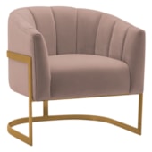 Poltrona Decorativa Sala de Estar Recepção Mavie Base de Ferro Dourado Linho Rose - Amarena Móveis