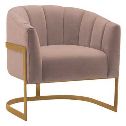 Poltrona Decorativa Sala de Estar Recepção Mavie Base de Ferro Dourado Linho Rose - Amarena Móveis