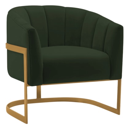 Poltrona Decorativa Sala de Estar Recepção Mavie Base de Ferro Dourado Linho Verde - Amarena Móveis