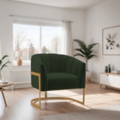 Poltrona Decorativa Sala de Estar Recepção Mavie Base de Ferro Dourado Linho Verde - Amarena Móveis