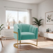 Poltrona Decorativa Sala de Estar Recepção Mavie Base de Ferro Dourado Suede Azul Ciano - Amarena Móveis