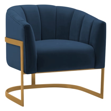 Poltrona Decorativa Sala de Estar Recepção Mavie Base de Ferro Dourado Suede Azul Marinho - Amarena Móveis