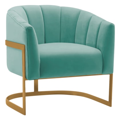 Poltrona Decorativa Sala de Estar Recepção Mavie Base de Ferro Dourado Suede Azul Tiffany - Amarena Móveis