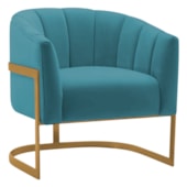 Poltrona Decorativa Sala de Estar Recepção Mavie Base de Ferro Dourado Suede Azul Turquesa - Amarena Móveis