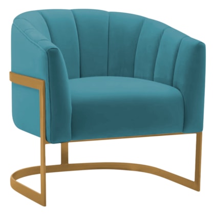 Poltrona Decorativa Sala de Estar Recepção Mavie Base de Ferro Dourado Suede Azul Turquesa - Amarena Móveis