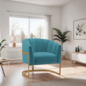 Poltrona Decorativa Sala de Estar Recepção Mavie Base de Ferro Dourado Suede Azul Turquesa - Amarena Móveis