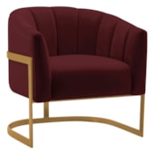 Poltrona Decorativa Sala de Estar Recepção Mavie Base de Ferro Dourado Suede Bordo - Amarena Móveis