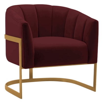 Poltrona Decorativa Sala de Estar Recepção Mavie Base de Ferro Dourado Suede Bordo - Amarena Móveis