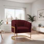 Poltrona Decorativa Sala de Estar Recepção Mavie Base de Ferro Dourado Suede Bordo - Amarena Móveis