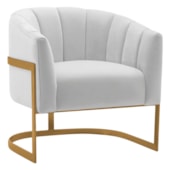 Poltrona Decorativa Sala de Estar Recepção Mavie Base de Ferro Dourado Suede Branco - Amarena Móveis