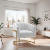 Poltrona Decorativa Sala de Estar Recepção Mavie Base de Ferro Dourado Suede Branco - Amarena Móveis