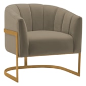 Poltrona Decorativa Sala de Estar Recepção Mavie Base de Ferro Dourado Suede Cappuccino - Amarena Móveis