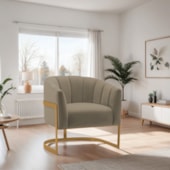 Poltrona Decorativa Sala de Estar Recepção Mavie Base de Ferro Dourado Suede Cappuccino - Amarena Móveis