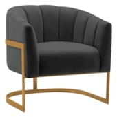 Poltrona Decorativa Sala de Estar Recepção Mavie Base de Ferro Dourado Suede Cinza Escuro - Amarena Móveis