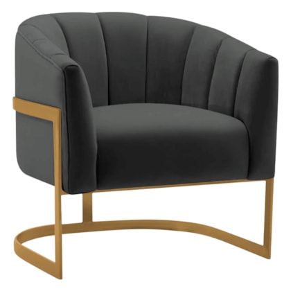 Poltrona Decorativa Sala de Estar Recepção Mavie Base de Ferro Dourado Suede Cinza Escuro - Amarena Móveis