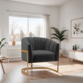 Poltrona Decorativa Sala de Estar Recepção Mavie Base de Ferro Dourado Suede Cinza Escuro - Amarena Móveis