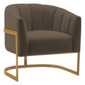 Poltrona Decorativa Sala de Estar Recepção Mavie Base de Ferro Dourado Suede Marrom - Amarena Móveis