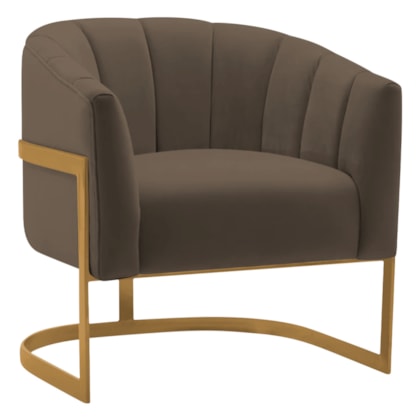 Poltrona Decorativa Sala de Estar Recepção Mavie Base de Ferro Dourado Suede Marrom - Amarena Móveis