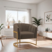 Poltrona Decorativa Sala de Estar Recepção Mavie Base de Ferro Dourado Suede Marrom - Amarena Móveis