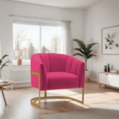Poltrona Decorativa Sala de Estar Recepção Mavie Base de Ferro Dourado Suede Pink - Amarena Móveis