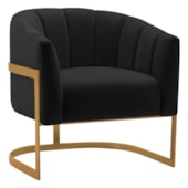 Poltrona Decorativa Sala de Estar Recepção Mavie Base de Ferro Dourado Suede Preto - Amarena Móveis